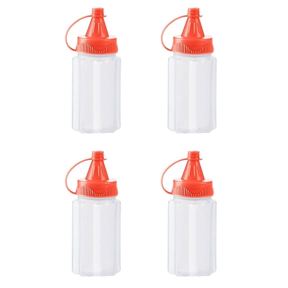 Mini Squeeze Bottles, Small Plastic Condiment Bottles with Leakproof Lid, Travel Sauce Dispenser for Kitchen and Picnic, 4 Pack, Red