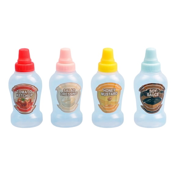 Mini Squeeze Condiment Bottles 4-Pack, 1.35 Oz Portable Salad Dressing Containers Leakproof Plastic Honey Sauce Dispenser for Bento Lunch Box Kitchen Accessories, Multicolor
