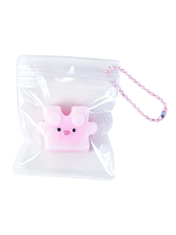 Mini Squishy Toy with Ball Chain Keychain and Clear Ziplock Bag, 1-Pack 2-Inch Pink Animal Design, Squeeze Toy