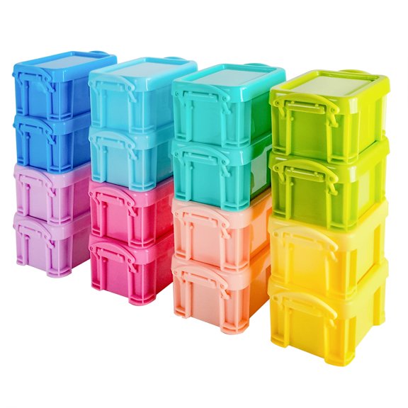 Mini Stackable Plastic Storage Boxes with Lid, 8 Macaron Colors 16 Pack