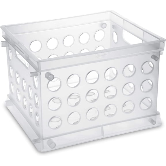Mini Stackable Storage Bin with Handles, Clear, 12-Pack for Home, Garage, Office, School, Dorm Room