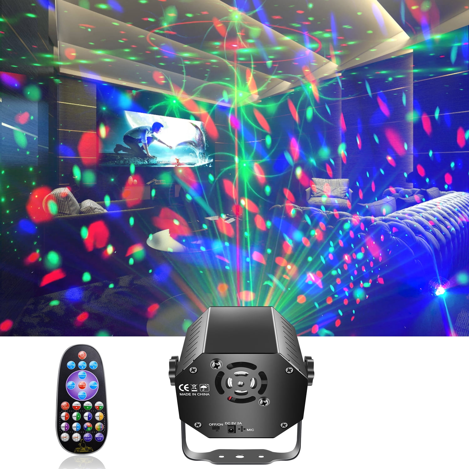 Mini Stage Effect Light,  UV LED Projector Disco Light, 64 Patterns DJ Strobe Light  for Bar Wedding Birthday Halloween Home Party Decor