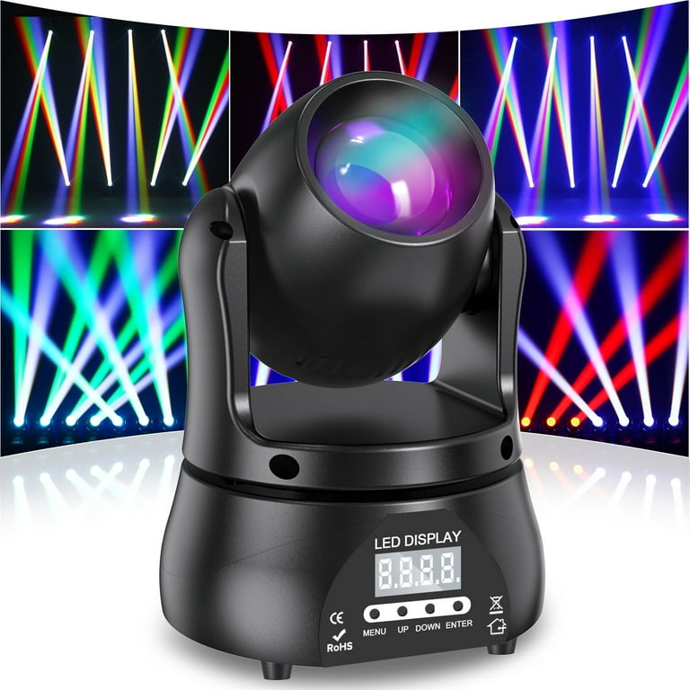 Mini Stage Lights RGBW Moving Head Light 13 Channels 60W Spotlight DMX 512 with Sound Activated for Wedding DJ Party Stage Lighting