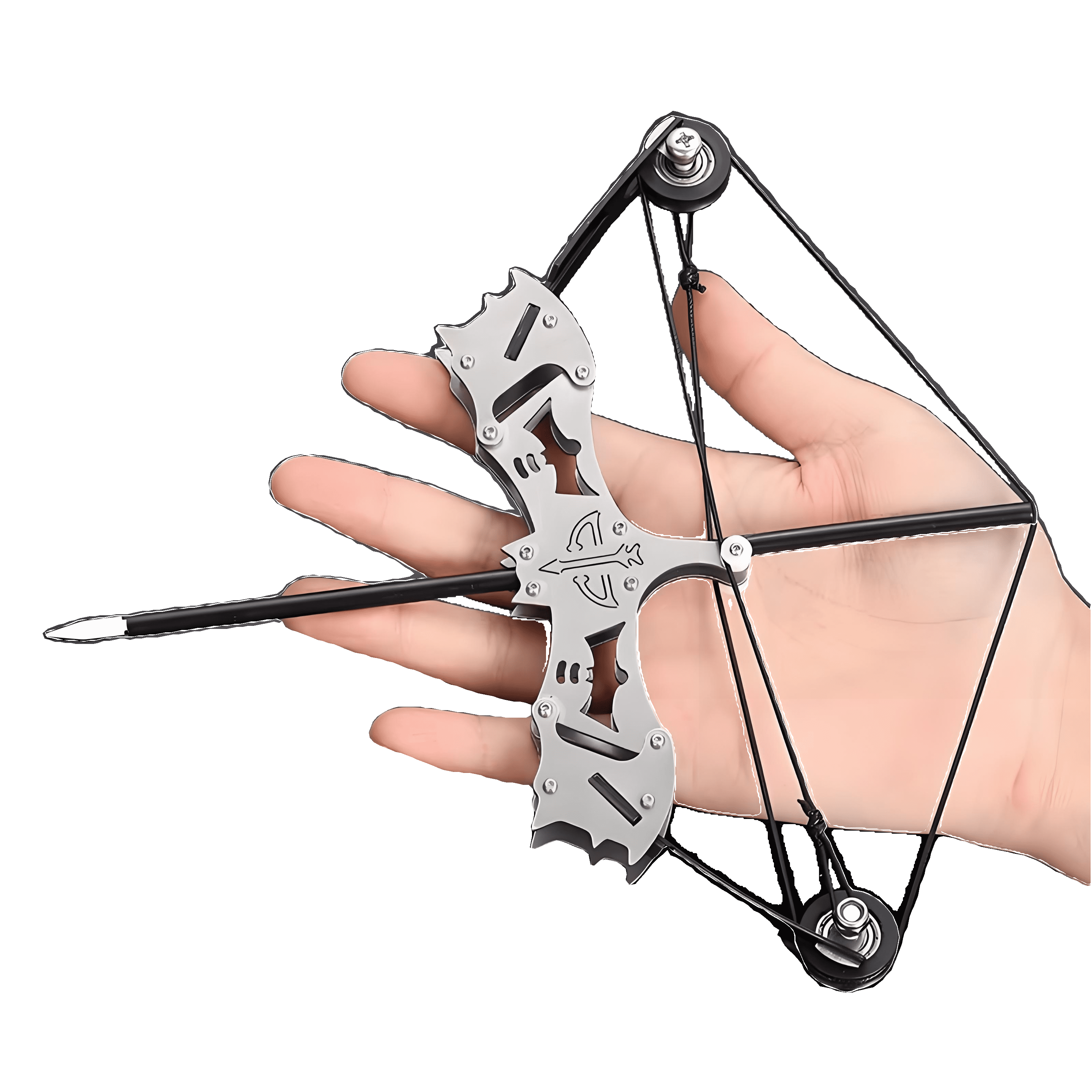 Mini Stainless Steel Bow Model Toy – Handheld Pull-and-Shoot Archery Set with Arrows – Fun Educational Desktop Toy for Ages 14+