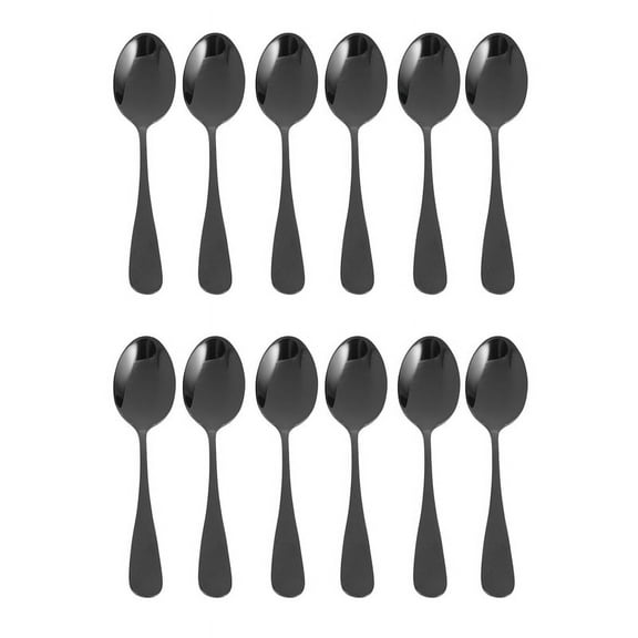 Mini Stainless Steel Cake Spoons, Scoop for Ice Cream , Small Teaspoons Dessert, Set of 12 (Black Coffee Spoons)