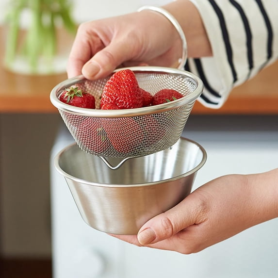Mini Stainless Steel Colander Strainer Set with Mixing Bowl, 304 Stainless Steel Small Mesh Strainer for Washing Berries, Beans, Rice and Vegetables, Dishwasher