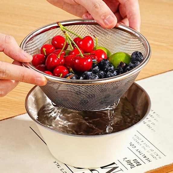 Mini Stainless Steel Colander Strainer Set with Mixing Bowl, 304 Stainless Steel Small Mesh Strainer for Washing Berries, Beans, Rice and Vegetables, Dishwasher