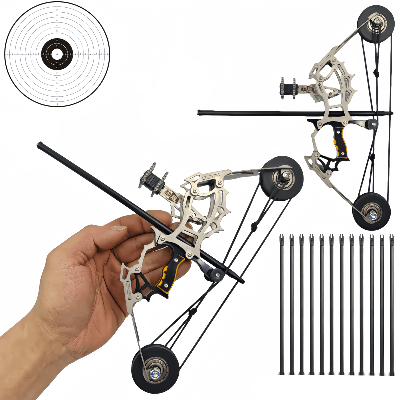 Chumajor Mini Compound Bow with 12 Arrows, RH/LH Stainless Steel Compact and Portable Archery Set, Archery Hunting Bow for Target Practice, Outdoor Shooting Fun