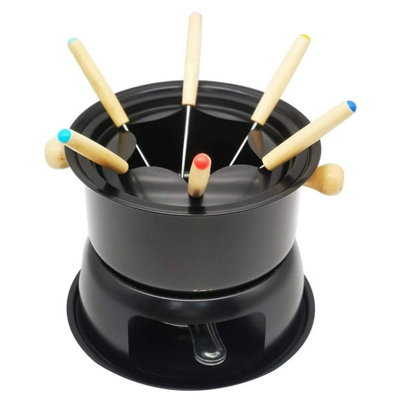 Mini Stainless Steel Fondue Pot Set Cheese Chocolate 6 Dipping Forks and Removable Melts Candy Sauce Dip