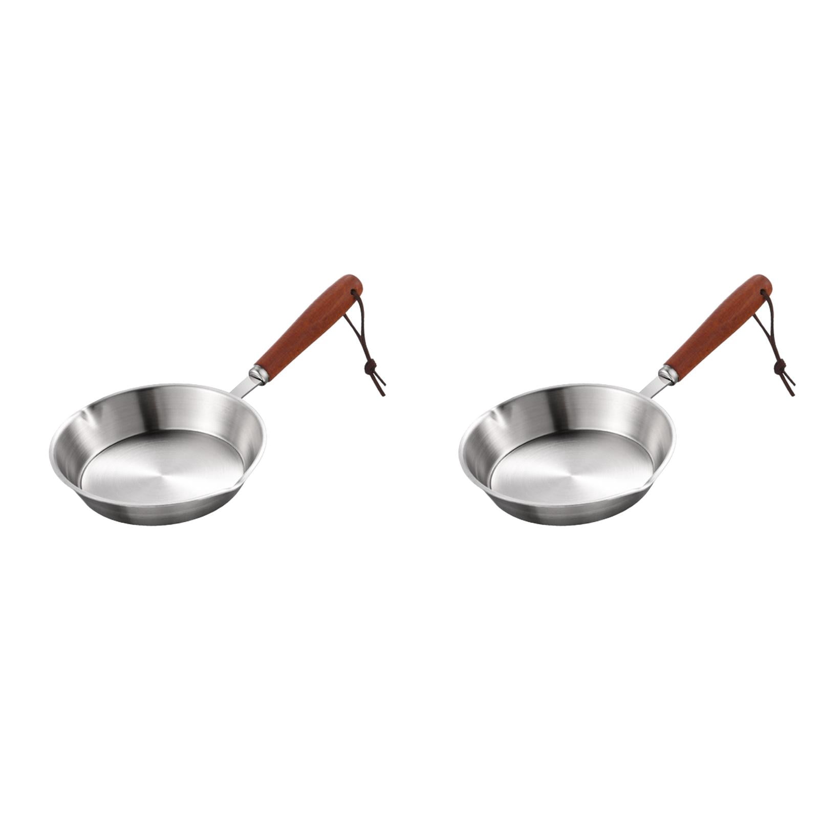 Mini Stainless Steel Frying Pan Non Stick, Small Egg Skillet for Gas Cooktops and Induction Cooking Pan, Nonstick Pan with Solid Wood Handle for Household 2 Pcs