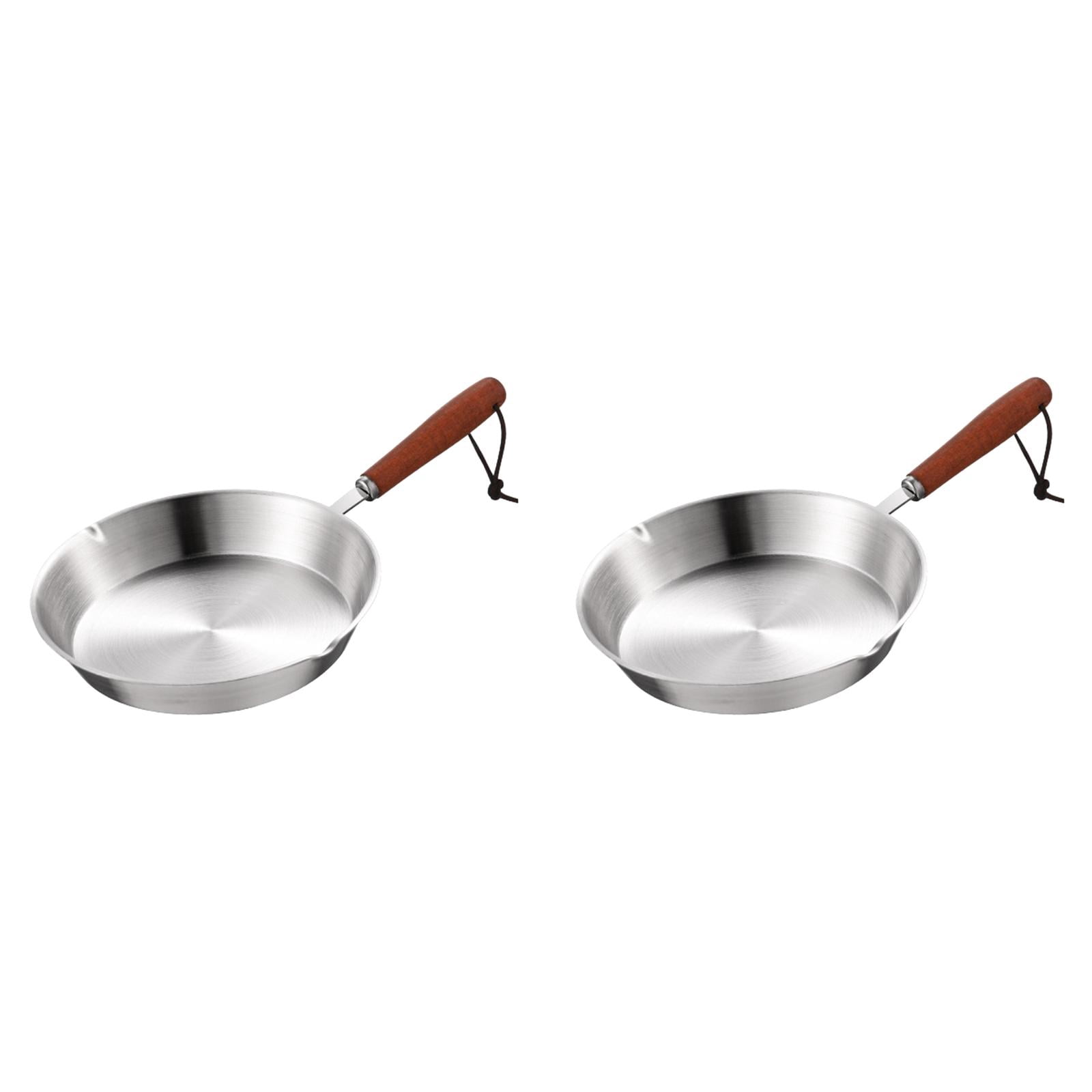 Mini Stainless Steel Frying Pan Non Stick, Small Egg Skillet for Gas Cooktops and Induction Cooking Pan, Nonstick Pan with Solid Wood Handle for Household 2 Pcs