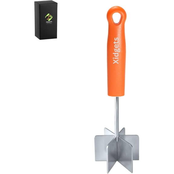 Mini Stainless Steel Meat Masher, Small Ground Beef Chopper, Mini-sized Pastry Dough Blender & Crumble Maker. Mini Meat Masher and pastry tool by Xidgets (Retro Orange)