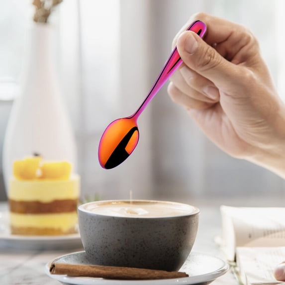 Mini Stainless Steel Spoon, Red Gradient Teaspoon for Teens and Youth