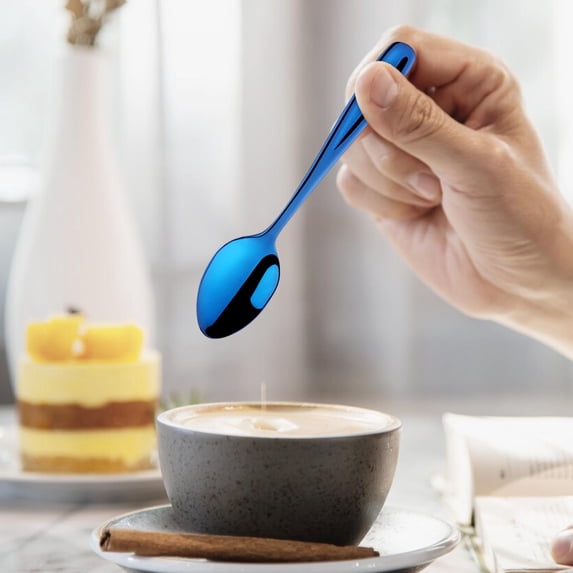 Mini Stainless Steel Spoon, Small Dessert Spoon for Teens in Blue