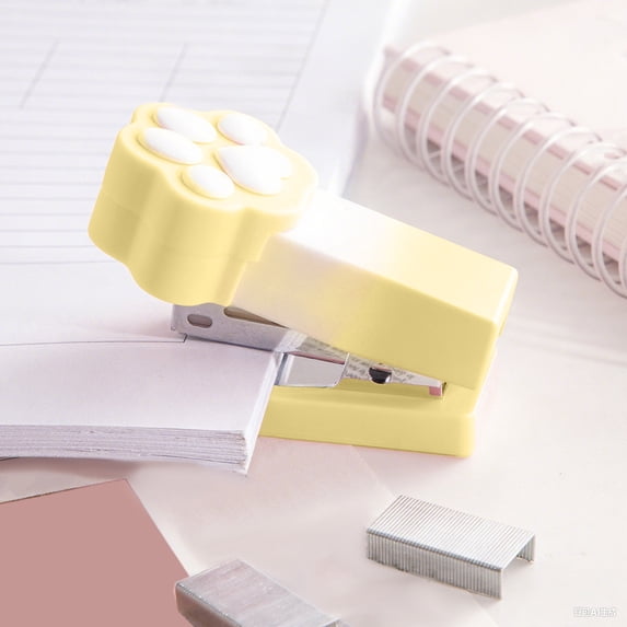 Mini Stapler, Cute Desktop Stapler with 400 Staples, Mini Claw Gradient Plastic Stapler for Students Office Portable, Yellow