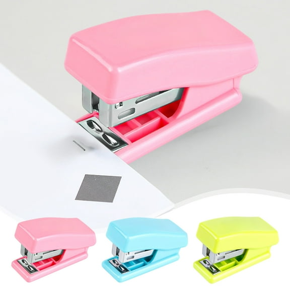 Mini Stapler Set | Compact Portable Metal Design | Holds 50 Staples | Binds Up to 12 Sheets | ABS Outer Layer | Blue Pink Green | Includes Staple Box | 12.2x9.8x3cm