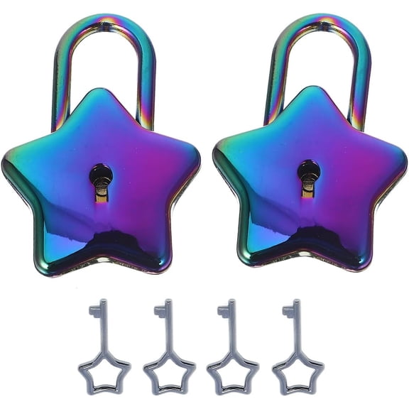 Mini Star Shape Decorative Padlock,Gold Star Lock with 2 Star Key,Luggage Cabinet Handbag Diary Book,Gym Locker Lock Easy Cute (Colorful-2PCS)