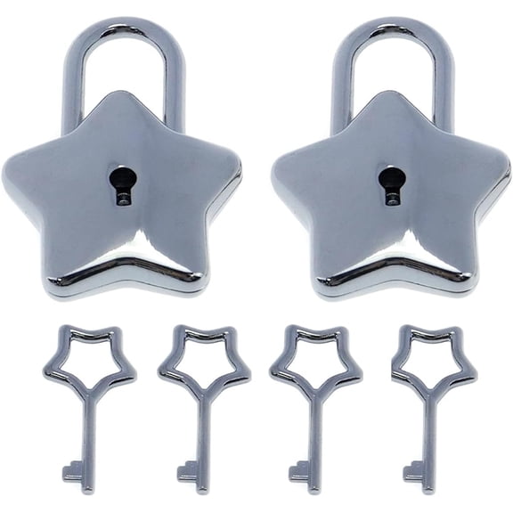 Mini Star Shape Decorative Padlock,Gold Star Lock with 2 Star Key,Luggage Cabinet Handbag Diary Book,Gym Locker Lock Easy Cute (Silver-2PCS)