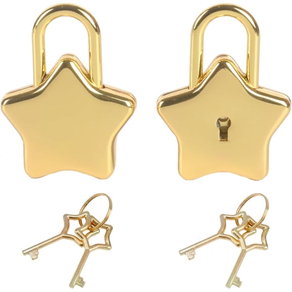 Mini Star Shaped Padlock with Key Cute Decorative Padlock for DIY Projects Diaries Journals and Crafts Star Lock for Girls Design(Gold-2PCS)