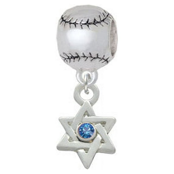 Mini Star of David with Blue Crystal - Softball Charm Bead