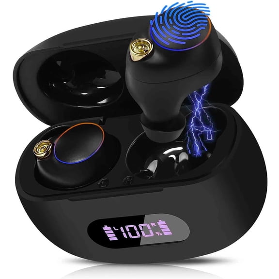 Mini Stealth Bluetooth Headphones Wireless Earbuds, 45Hrs Playback Ear Buds Power Display with ENC Noise Canceling Mic in-Ear Stereo Bass Earphones Headset for Sports/Workout/Running, Black