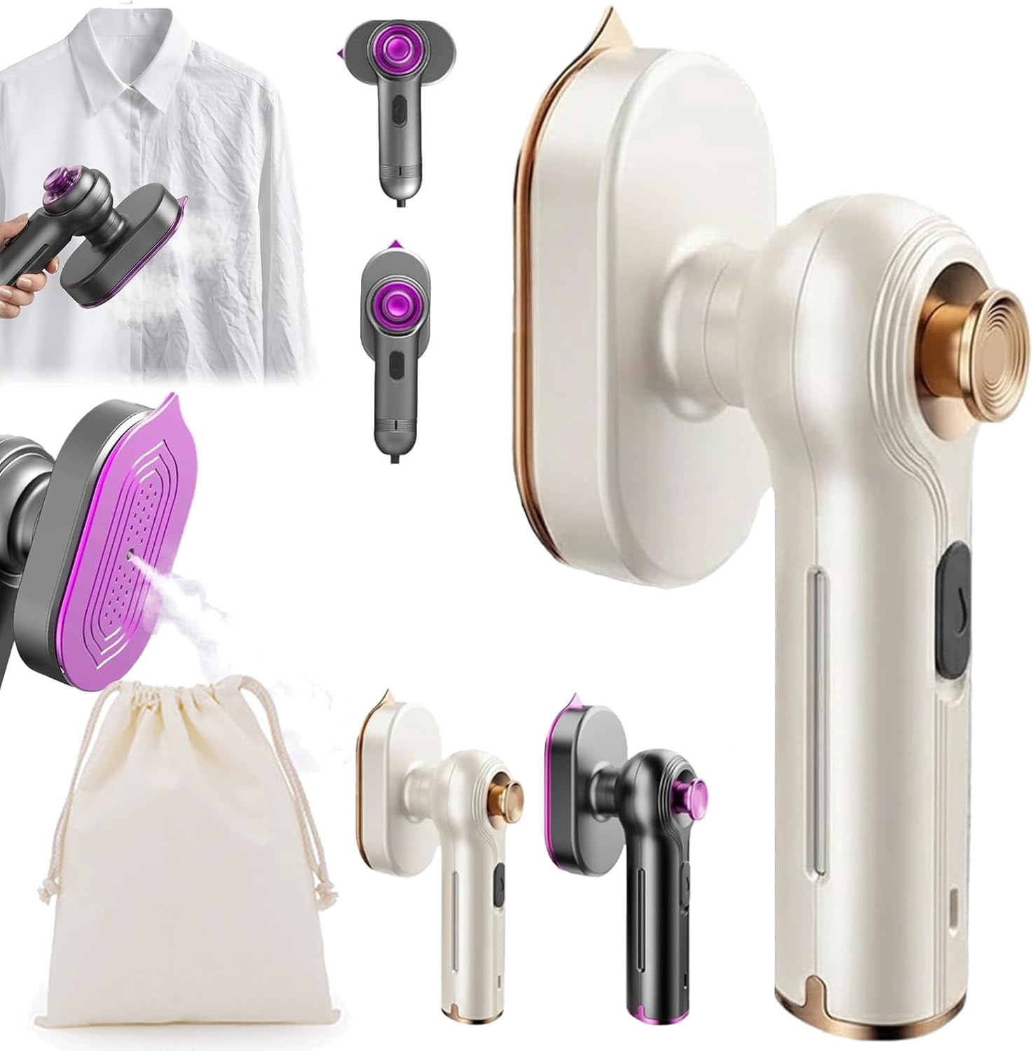 Mini Steam Iron for Clothes, 2 in 1 Handheld Steamer & Iron, Portable Travel Garment Steamer, 15 Seconds Fast Heat Up, Quick Wrinkle Remover for Home, Travel & Dormitory (White)