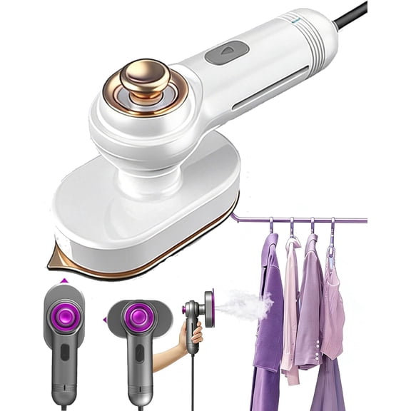 Mini Steam Iron for Clothes - 2 in 1 Iron Steamer with Powerful Continuous Steam for Fast Wrinkle Remover, Portable Handheld Garment Steamer with 90 Rotatable Head, for Home Office Travel (White)