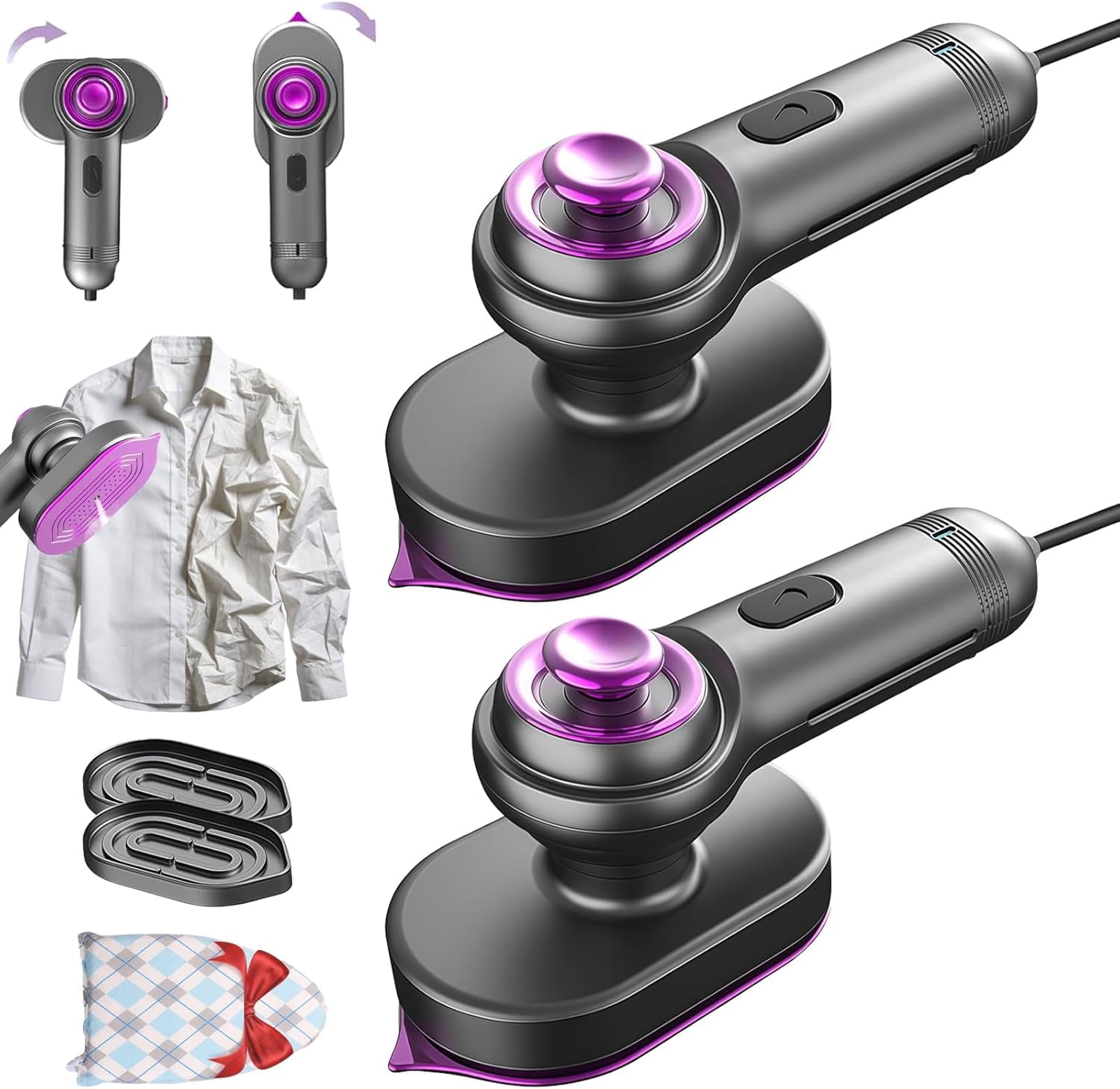 Mini Steam Iron for Clothes, Portable Mini Ironing Machine, Rotary Garment Iron, Cordless Steamer for Clothes Rechargeable, Handheld Dry and Wet Ironing, Adjustable Steam,Travel Home