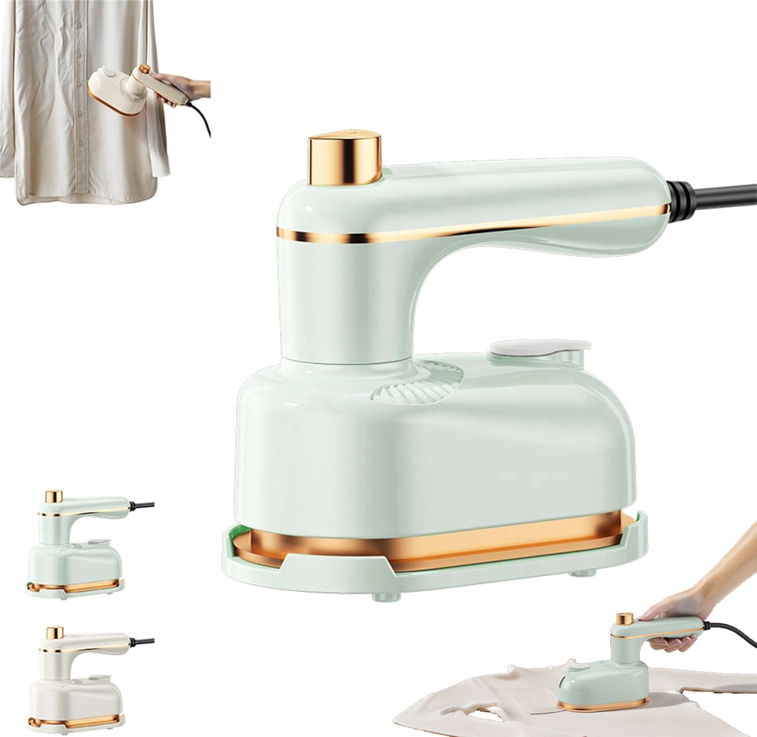 Mini Steam Iron for Clothes, Travel Iron Mini with Steam, Travel Steamer for Clothes Portable Mini with Anti-Scald Base,180° Swivel Handle, for Home and Sewing (Green)