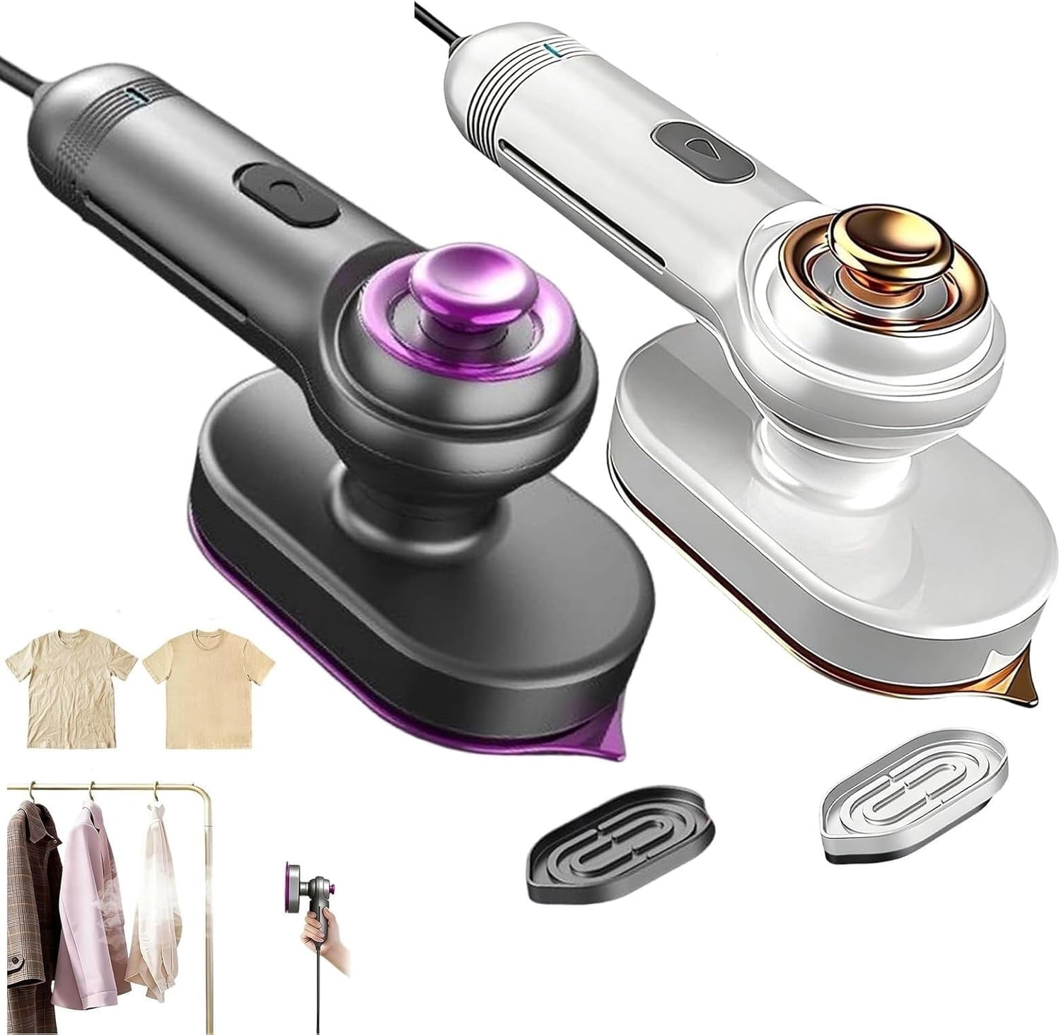 Mini Steam Iron Handheld, Crisp Clothes in Minutes, Rotatable Handle Portable Garment Steamer No Board Needed, Wet & Dry, 20s Heat Up, Flat Ironing & Vertical Steaming for Home Business Travel(2pcs)
