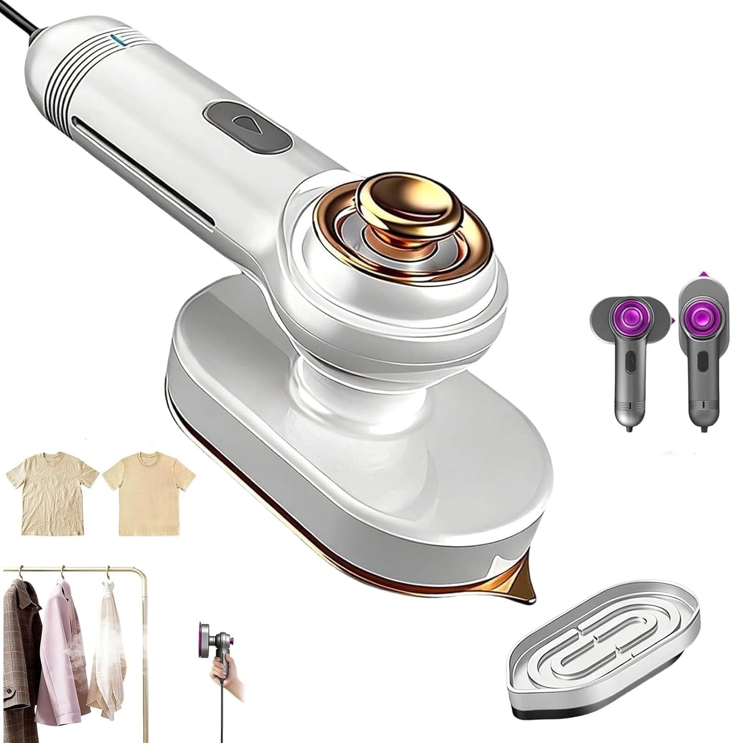 Mini Steam Iron Handheld, Crisp Clothes in Minutes, Rotatable Handle Portable Garment Steamer No Board Needed, Wet & Dry, 20s Heat Up, Flat Ironing & Vertical Steaming for Home Business Travel(White)