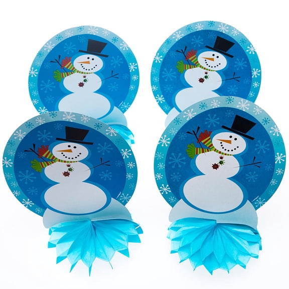 Stellar Snowman Honeycomb Decoration 6" Table Centerpiece, Blue White, 4 CT