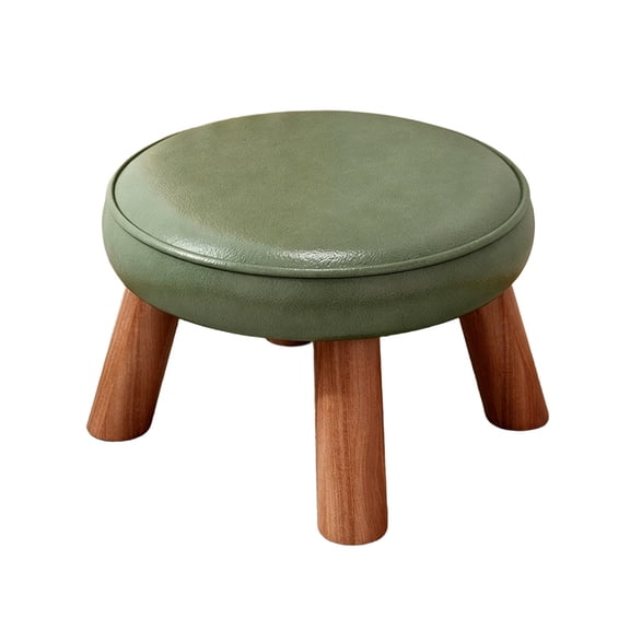 Mini Step Stool, Leather Upholstered Footrest, Low Foot Stool with Wooden Frame, Round Ottoman for Corridor, Entrance (Green)