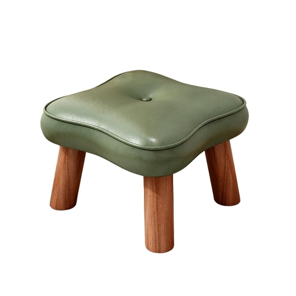Mini Step Stool, Leather Upholstered Footrest, Low Foot Stool with Wooden Frame, Square Ottoman for Corridor, Entrance (Green)