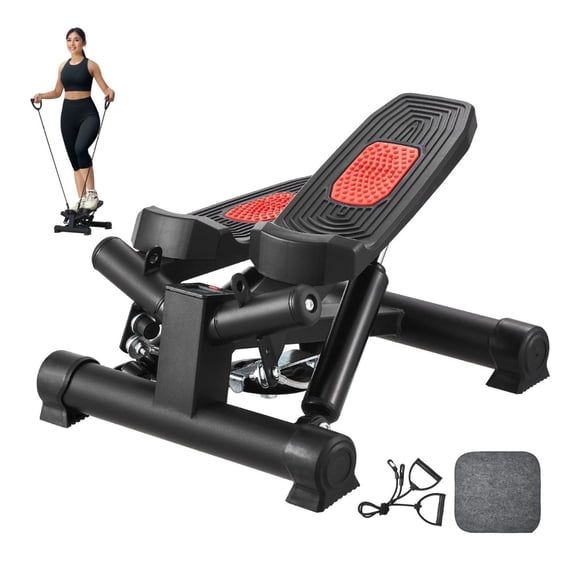 Mini Stepper Exercise Machine with Resistance Bands, Hydraulic Stair Stepper Home Gym Cardio Workout, Digital Monitor, Adjustable Tension, 330lbs Capacity