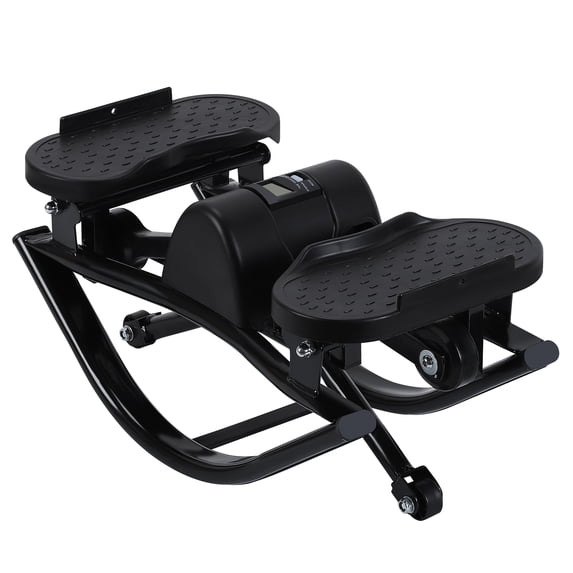 Generic 10.47 in x 19.29 in Stepper with Resistance Bands and LCD Display, Black Step Platforms