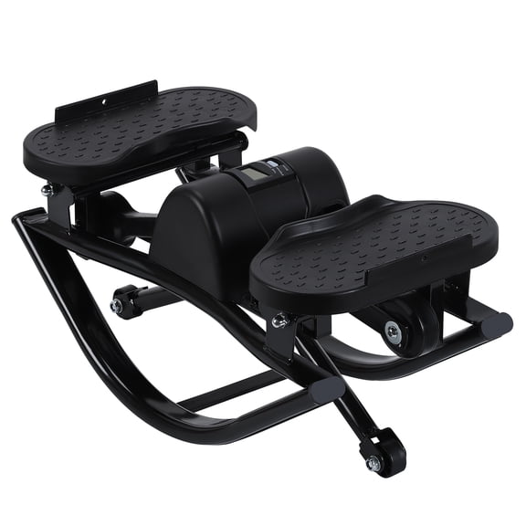 Generic 10.47 in x 19.29 in Stepper with Resistance Bands and LCD Display, Black Step Platforms