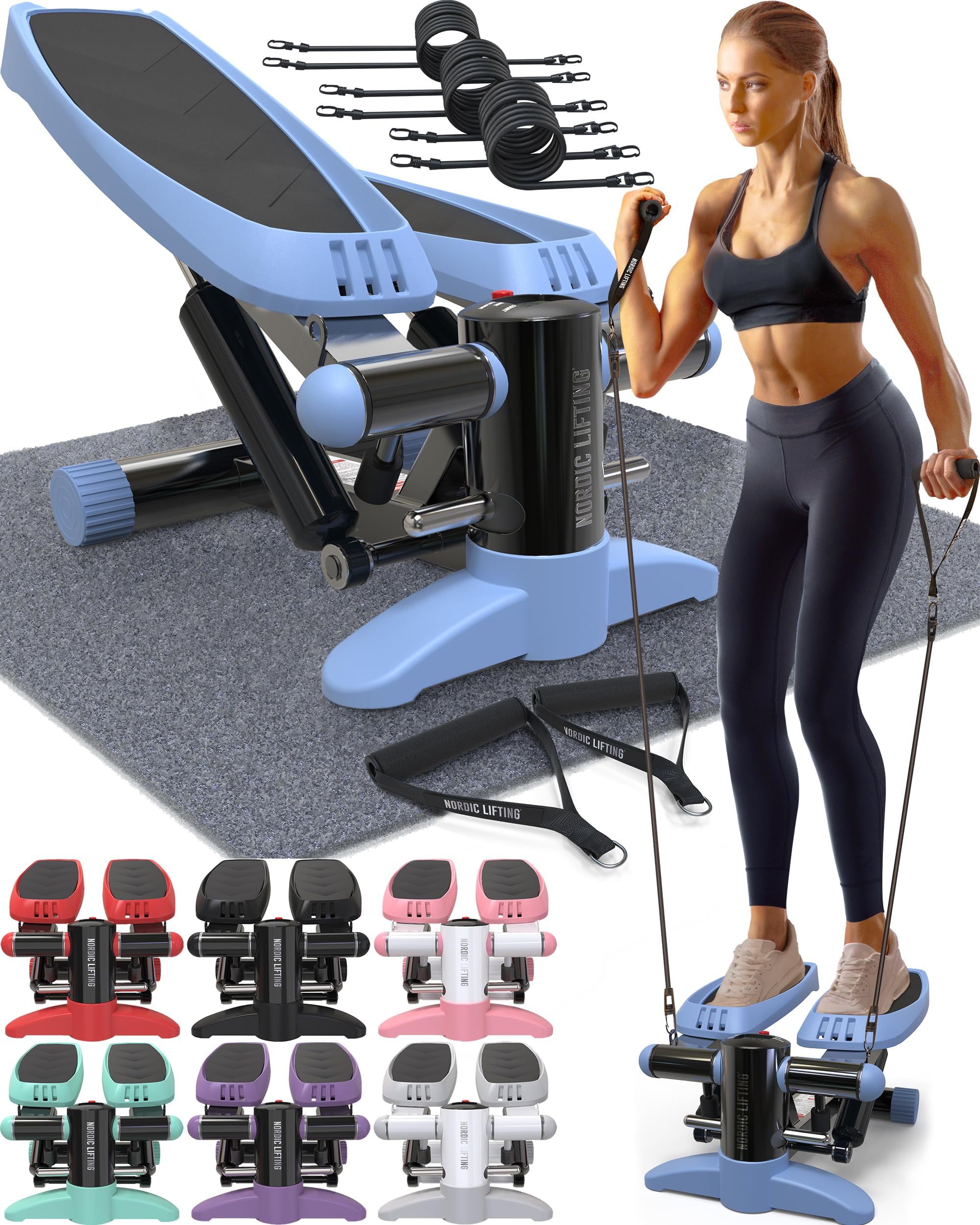 Nordic Lifting Mini Stepper Stair Climber Machine w Resistance Bands Set Non Slip Foot Pads Durable Construction with 330 LBS Weight Capacity