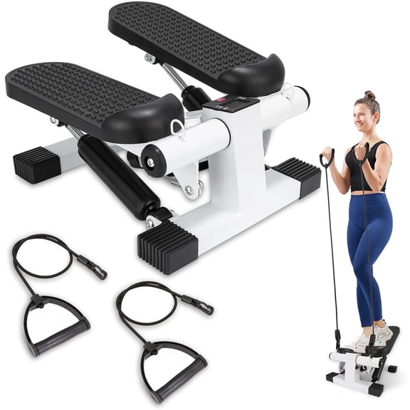 Mini Stepper for Exercise, Portable Stair Stepper with LCD and Resistance Bands, 260lbs Weight Capacity, Twist Stepper for Full Workout