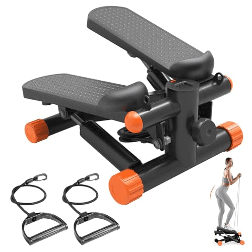 Mini Stepper for Home, Stair Steppers with Resistance Bands for Full Body Exercise, Low Noise and No Assembly Required, 300LBS Capacity, Orange