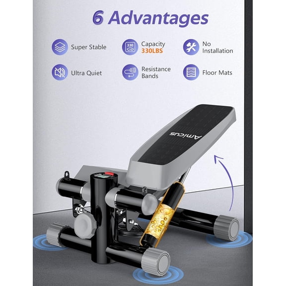 Mini Stepper with Handlebar for Exercise, Stair Stepper with Resistance Band, Hydraulic Fitness Stepper Machine for Home, 330lbs Weight Capacity