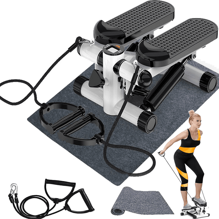 Mini Stepper with LCD Stepper Stair Exercise Equipment with Resistance Bands Calories Count Steppers for Full Body Workout Black