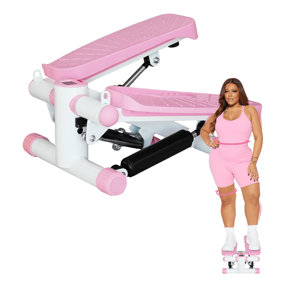 Mini Stepper with Resistance Bands Full Body Workout Equipment for Home Fitness Compact Step Machine with LCD Monitor Pink Walmart