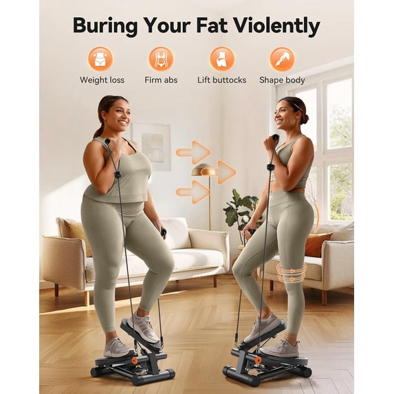 Mini Stepper with Resistance Bands and LCD Monitor for Home Gym Fitness