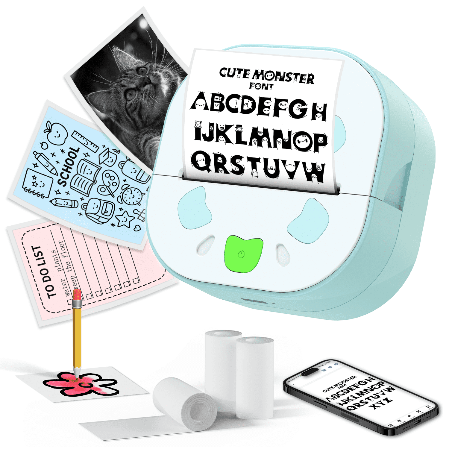 Mini Sticker Printer with 3 Roll Paper, Portable Bluetooth Inkless Printpods, School Supplies Pocket Sticker Maker for Kids Compatible with iOS&Android,Study Notes,Learning Assistance, Journal, Gift