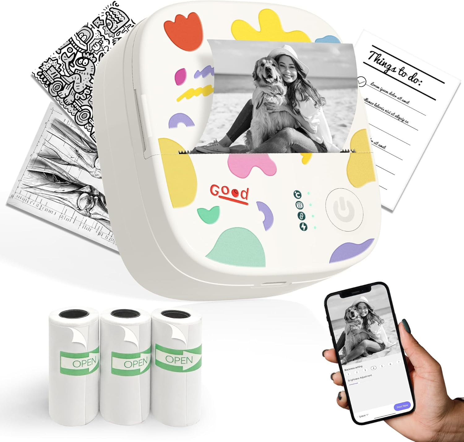Sticker Mini Print Mini Sticker Printer AHM2, Mini Thermal Printer with 3 Rolls Paper ...