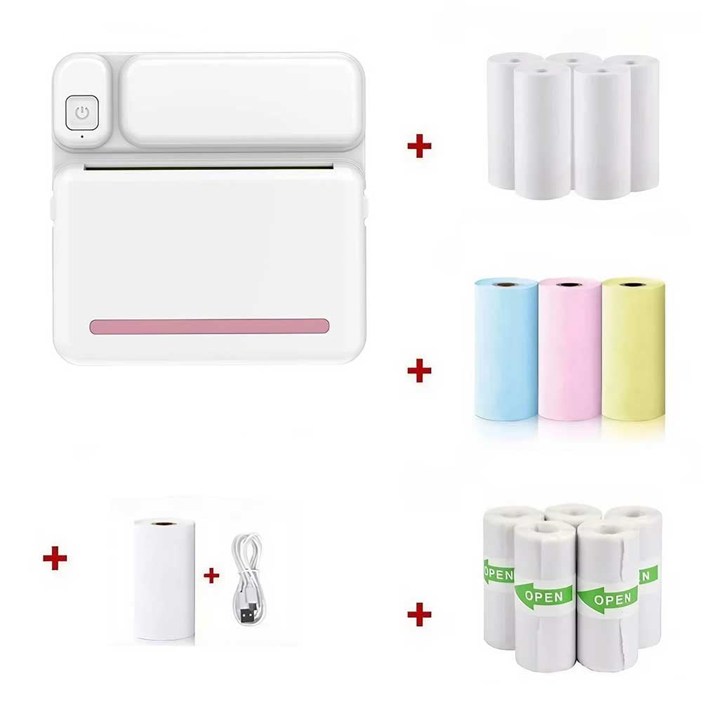 Mini Sticker Printer Bluetooth Portable Thermal Printer, Inkless Pocket Printer for Study Notes, Pictures, Photos, Journals, and Diaries - Includes 5 Rolls of Thermal Paper for Quick and Easy Printing