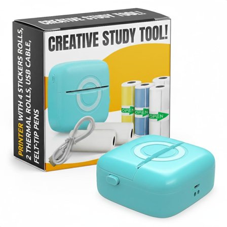 Mini Sticker Printer Compatible with & Android - Inkless Thermal Printer with 4 Stickers Rolls, 2 Thermal Rolls | Portable Label & Sticker Maker for Photo, Journaling, Crafts & Notes