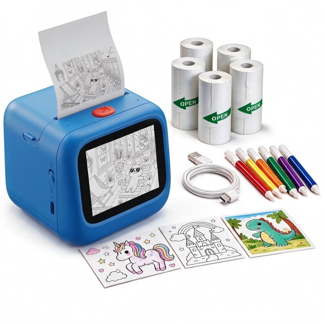 Mini Plan Mini Sticker Printer for Kids, Inkless Portable Printer with 5 Roll ...
