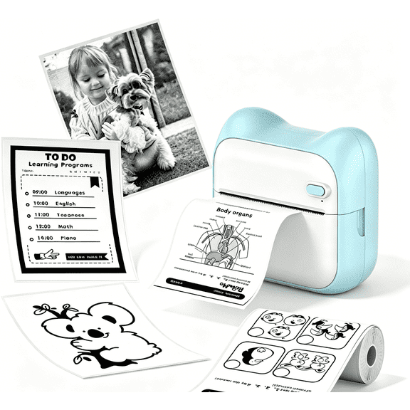 Mini Sticker Printer Maker, Bluetooth Thermal Pocket Photo, Maker for Photo, Notes Errors, Text Printing, DIY, Blue